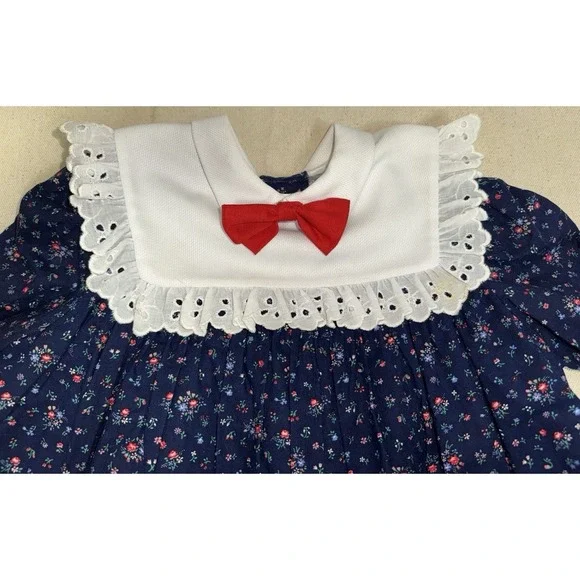 Vintage Bonnie Jean Girl's Dress Embroidered Tulips Floral Bib Toddler Lace - Picture 3 of 4